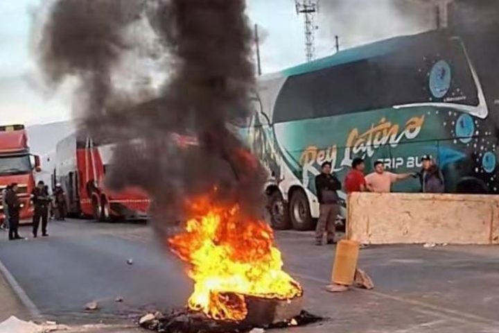 Artisanal miners block Panamericana Sur highway in the district of Chala