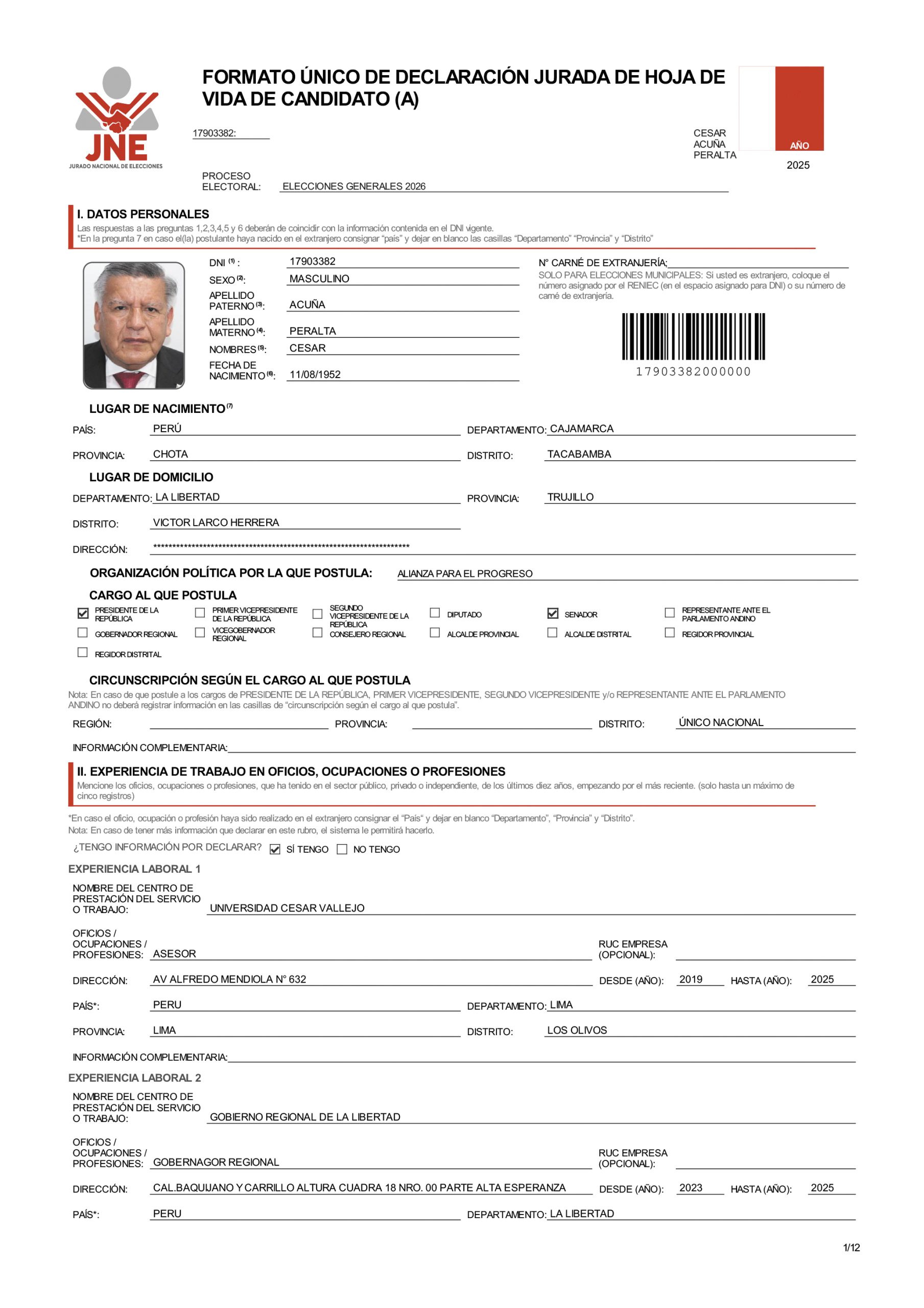 César Acuña forced by sentence to pay food for his minor son