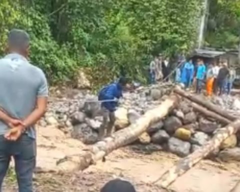 Collapse of provisional bridge forces people to cross the river on logs in Chanchamayo