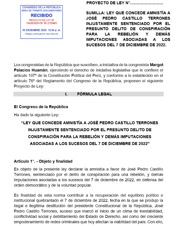 Congress: they propose amnesty in favor of Pedro Castillo after being sentenced for conspiracy to rebel