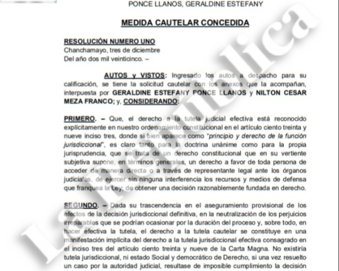 Resolution of the Civil Court of La Merced on an amparo action against the internal elections of Ahora Nación. Photo: The Republic