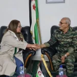 Yudí Rodríguez, miembro del Secretariado del Comité Central del PCC, y Grahim Bali, secretario del Frente Polisario, en 2023