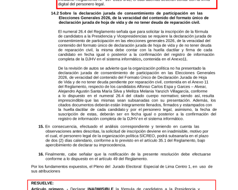 JEE declares Carlos Espá's presidential plan inadmissible: Yes, I believe he has two days to correct errors