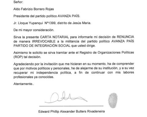 Phillip Butters resigns from his activism in Avanza País and his presidential candidacy falls