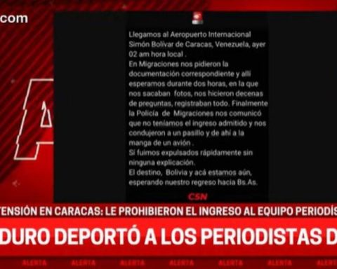 SNTP denounces the "expulsion" of Argentine journalists from Venezuela