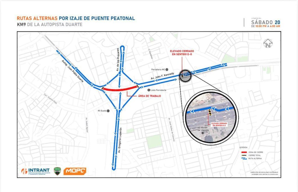 They will close the central lanes of km 9 of the Duarte Highway this Saturday