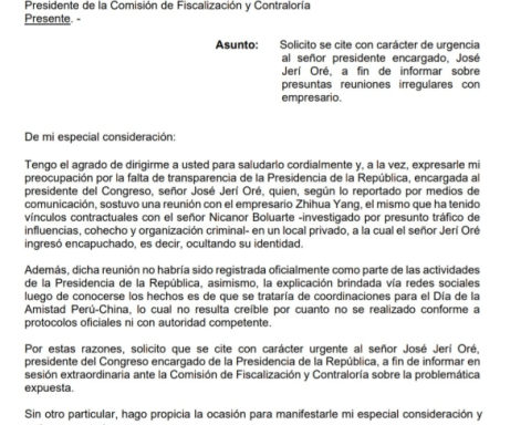 Congress: they ask to urgently summon Jerí for alleged irregular meetings with a Chinese businessman linked to Nicanor Boluarte