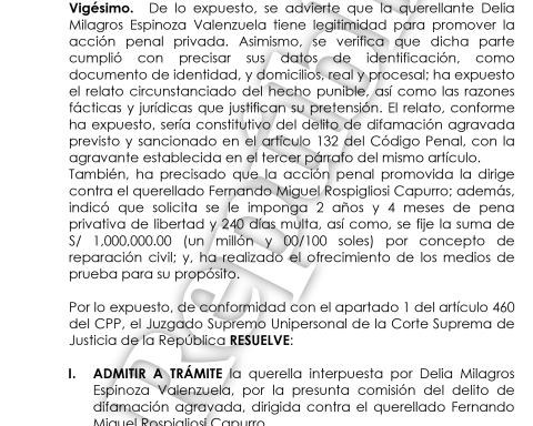 Delia Espinoza: Judiciary admits a complaint against Fernando Rospigliosi for defamation to be processed