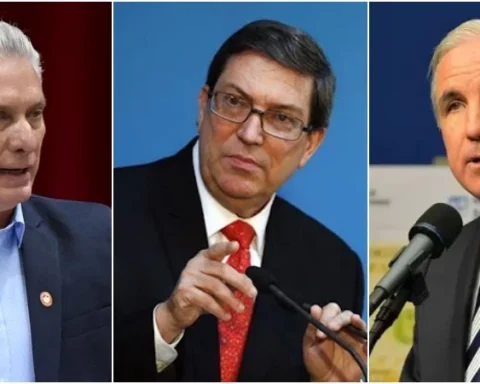 De izquierda a derecha, Miguel Díaz-Canel, Bruno Rodríguez Parrilla y Carlos Giménez