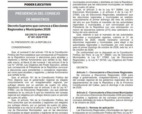 Government calls regional and municipal elections 2026