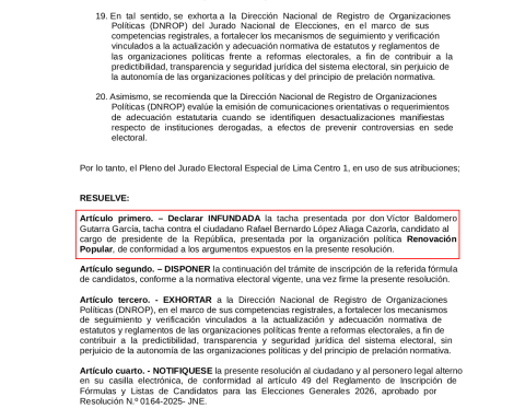 JEE cleans Rafael López Aliaga: they reject blemishes against the Popular Renewal candidate