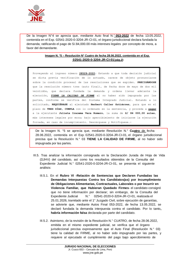 JEE report warns that presidential candidate of the Patriotic Party of Peru would have declared false information