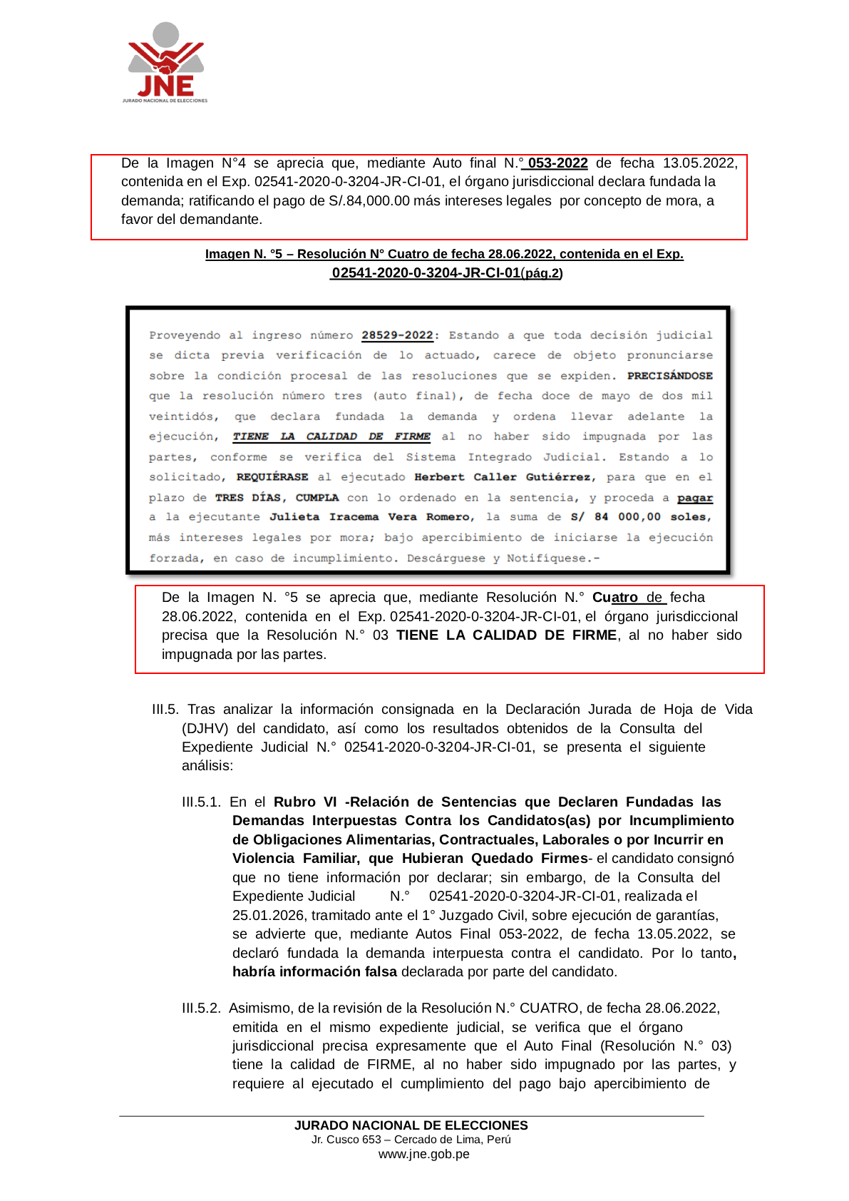 JEE report warns that presidential candidate of the Patriotic Party of Peru would have declared false information