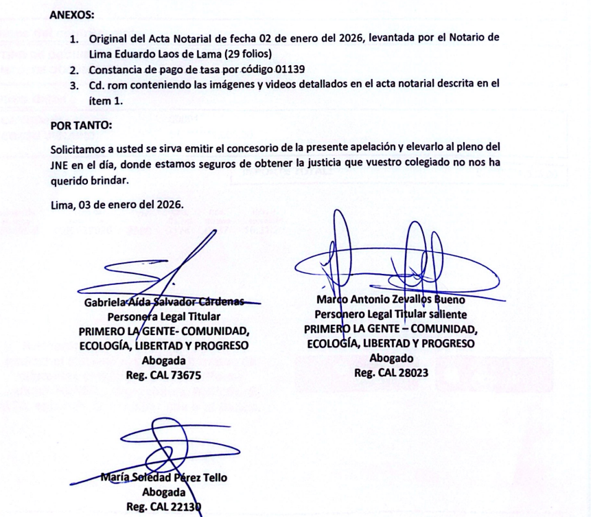 JNE will evaluate the appeal of the Primero La Gente party against the resolution that rejected registration of its plank