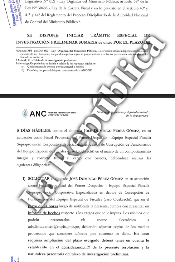 José Domingo Pérez: ANC of the Public Ministry opens a new investigation against him