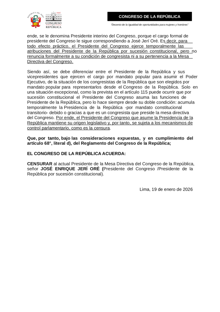 José Jerí: a motion of censure is presented to Congress for clandestine meetings with a Chinese businessman