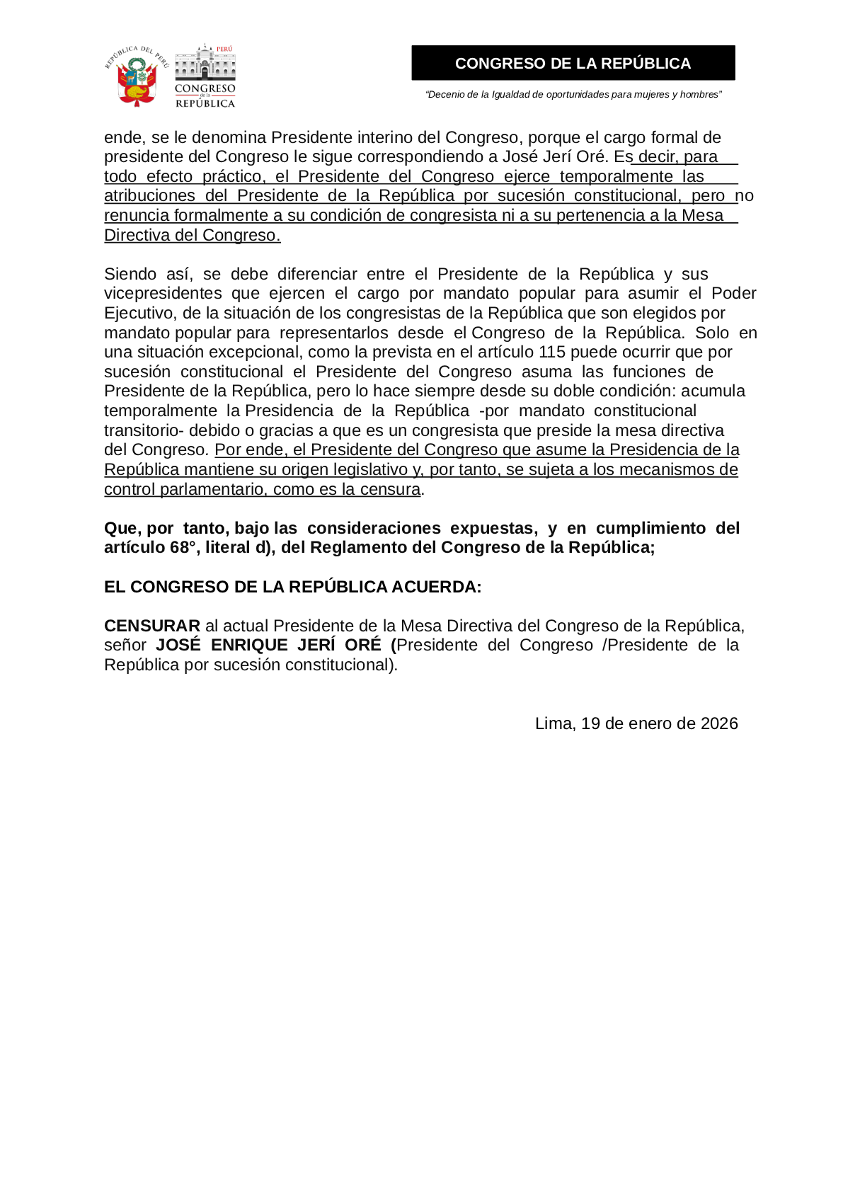 José Jerí: a motion of censure is presented to Congress for clandestine meetings with a Chinese businessman