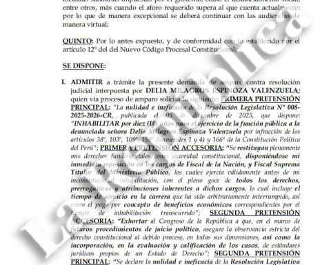 Judiciary admits Delia Espinoza's request for protection that seeks to reverse her disqualification imposed by Congress