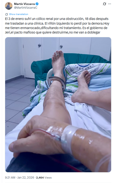 Martín Vizcarra announces that he lost his left kidney in surgery: "They have me framed, making my treatment difficult"