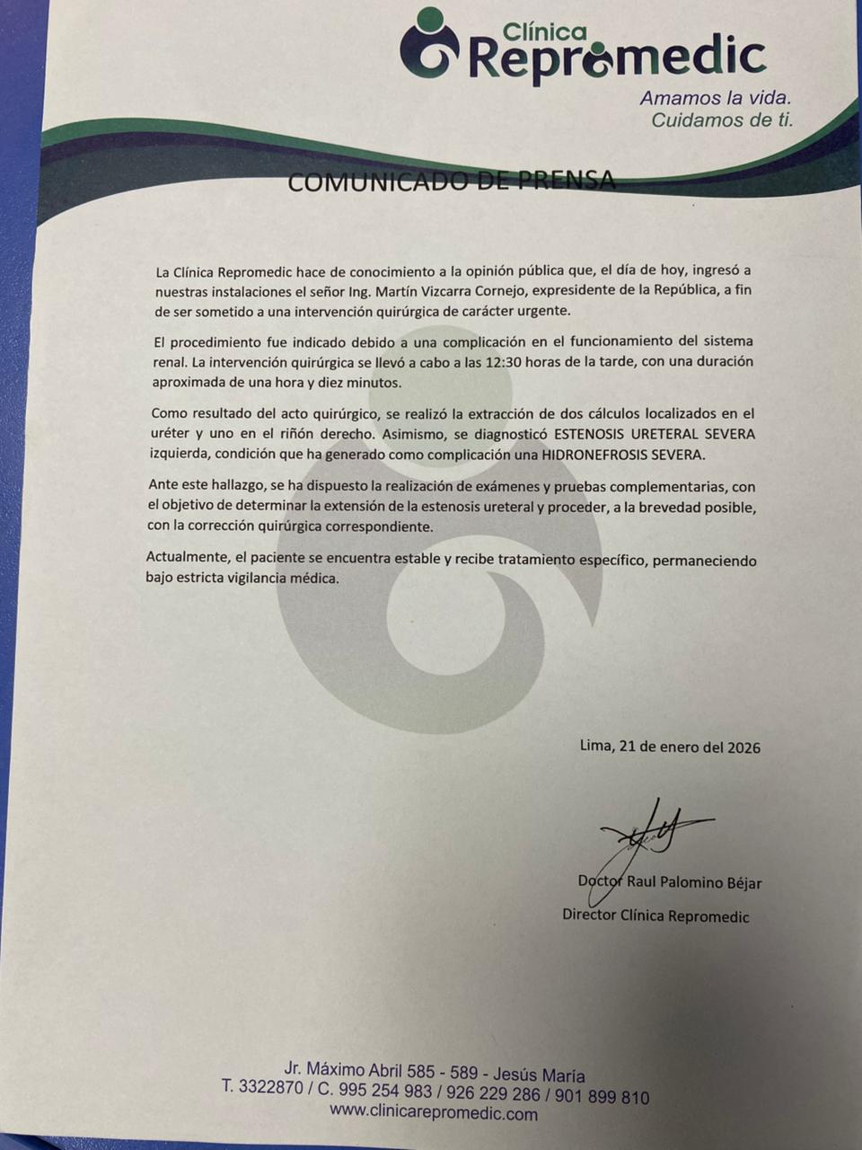 Martín Vizcarra undergoes emergency surgery due to kidney complication at a clinic in Lima