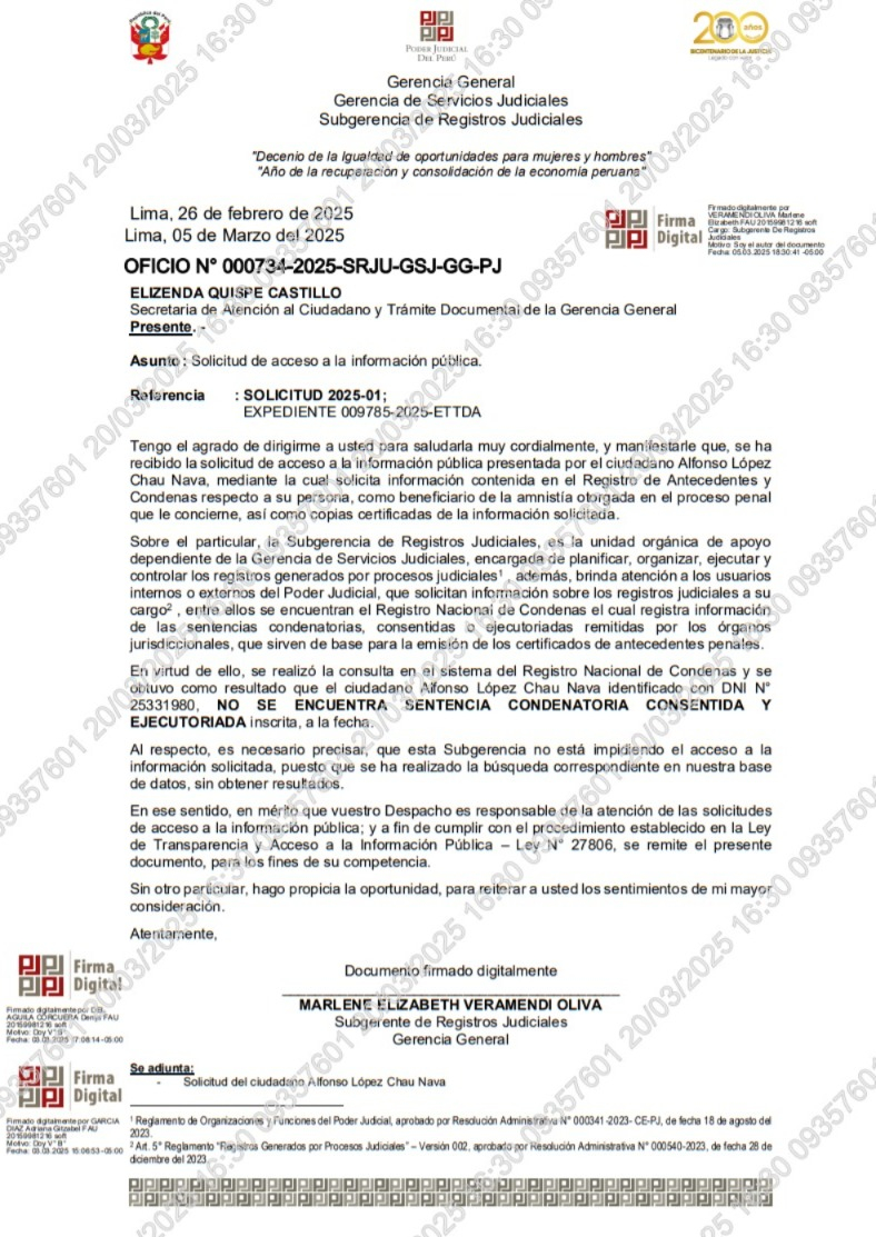 Now the Nation recognizes that López Chau was imprisoned, but obtained amnesty: "His arrest was political, not criminal."