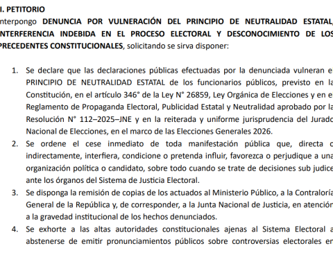 Peru Primero accuses the president of the TC of violating electoral neutrality for statements about impediments to running