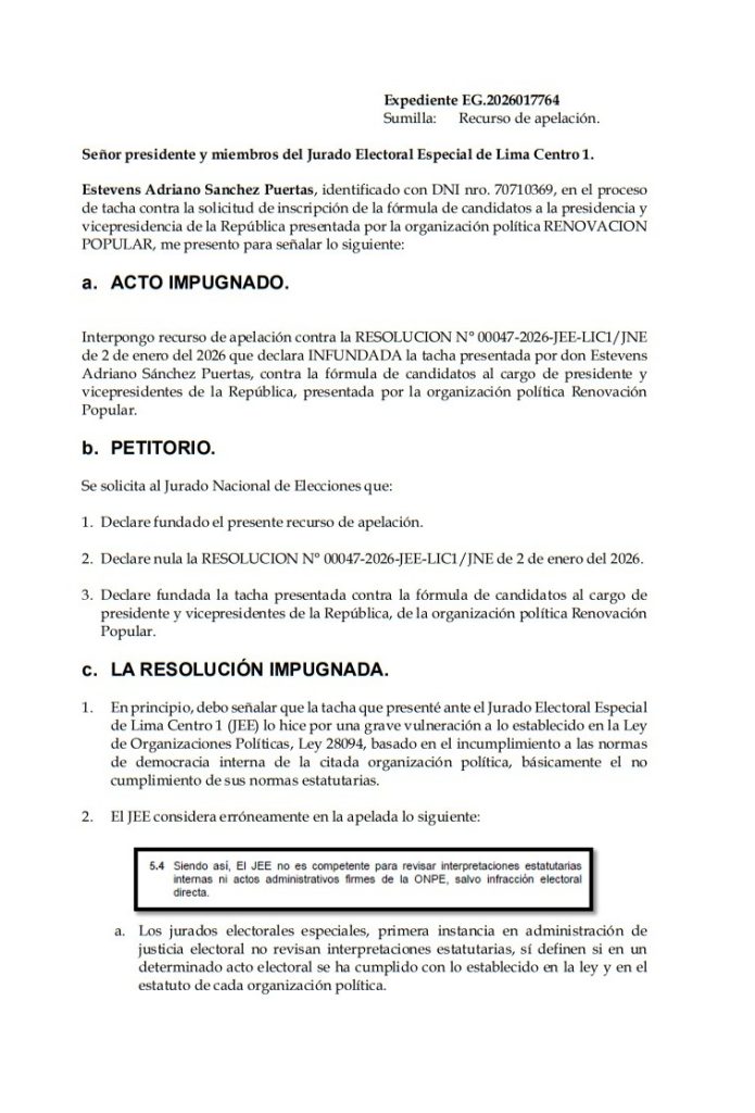 Rafael López Aliaga: they appeal to the JNE against the presidential formula of Popular Renewal