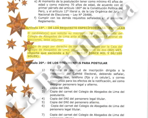 Registered lawyers will pay 11 thousand soles so that they can apply as a representative before the JNE