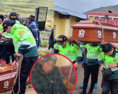 90-year-old mother loses her only son and police help move the coffin in Ayacucho