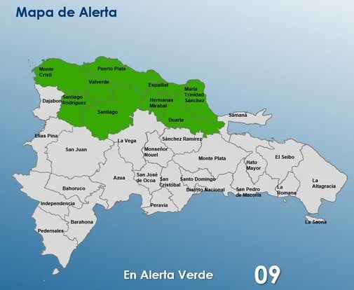 COE amplía a nueve las provincias en alerta verde por lluvias asociadas a frente frío