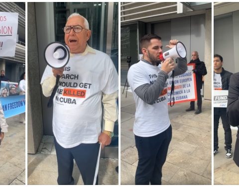 Activistas y opositores en el exilio frente a la embajada de la UE en Washington