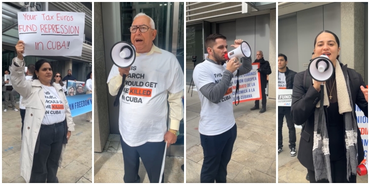 Activistas y opositores en el exilio frente a la embajada de la UE en Washington
