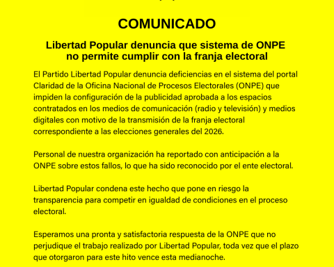 Elections 2026: Libertad Popular denounces that the ONPE system would not allow compliance with the electoral period