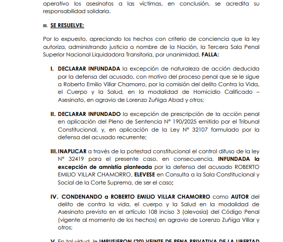 Former Chavín de Huántar sentenced to 20 years for the murder of eight people in 1994