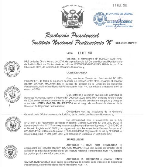 Government of Jerí rewards INPE official who led searches of former presidents' cells