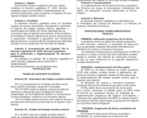 Government of José Jerí approves that those convicted of minor crimes can work outside of prisons