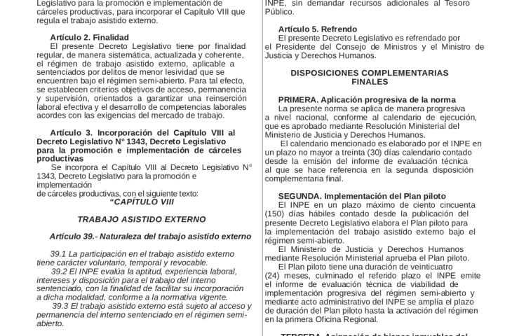 Government of José Jerí approves that those convicted of minor crimes can work outside of prisons