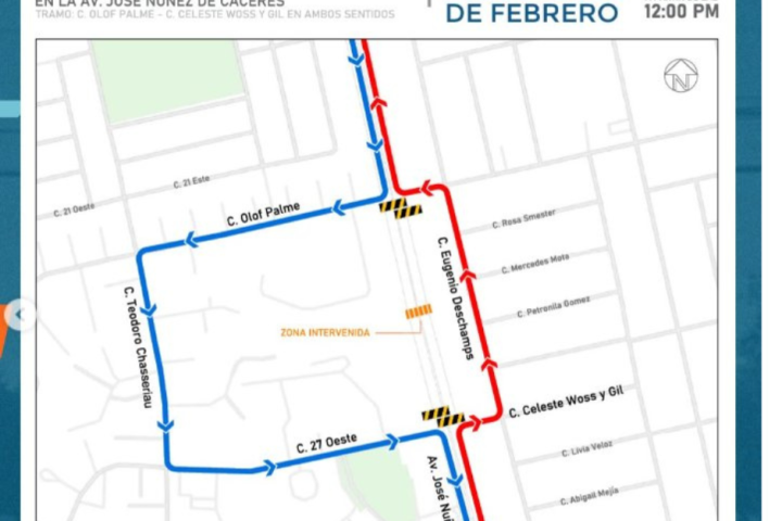INTRANT will close the Núñez de Cáceres section this Sunday, these are the alternative routes