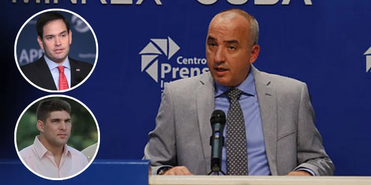 Embajador del Gobierno cubano ante la ONU, Ernesto Soberón Guzmán (foto principal), Marco Rubio y Raúl Guillermo Rodríguez Castro, alias El Cangrejo