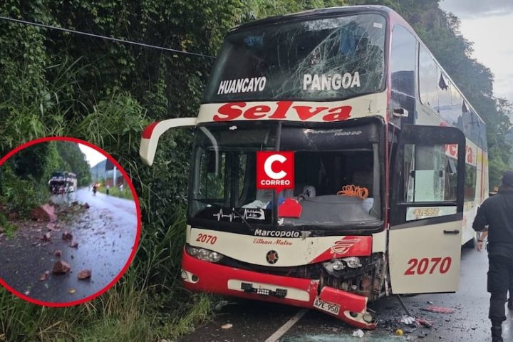 Junín: rock slide causes impact of two interprovincial buses on Carretera Central