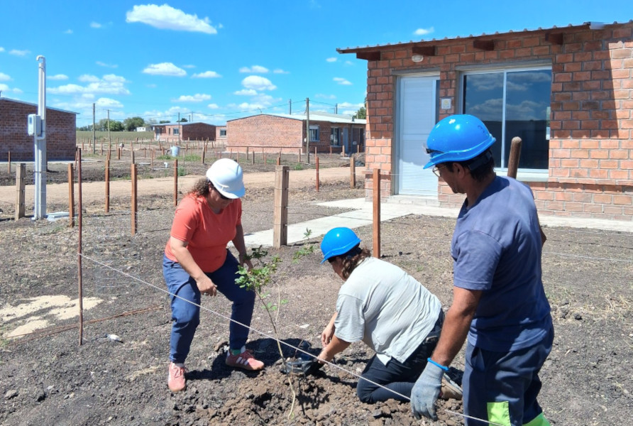 Mevir Campana plants trees prior to the inauguration of the complex