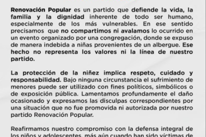 Renovación Popular does not question statements by Milagros Jáuregui: it only apologizes because they showed the faces of the victims