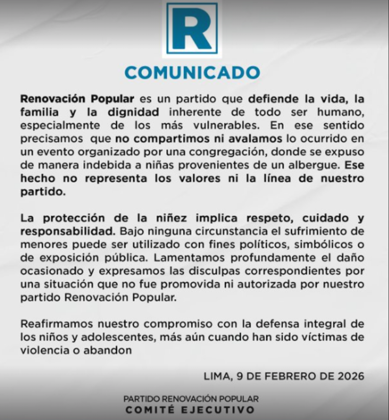 Renovación Popular does not question statements by Milagros Jáuregui: it only apologizes because they showed the faces of the victims