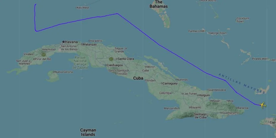 Recorrido del avión de reconocimiento RC-135VW Rivet Joint este miércoles