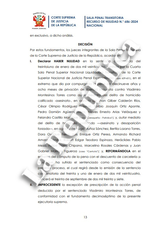 Vladimiro Montesinos, in prison until 2037: PJ annulled sentence reduction